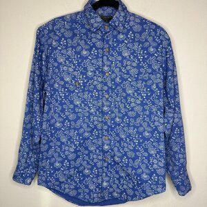 Bushwacker Vintage Mens Button Down Blue Floral Shirt 100% Cotton  Size Small